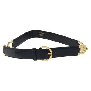 Salvatore Ferragamo Gancini Belt Leather 34.6"" Navy Auth 119422